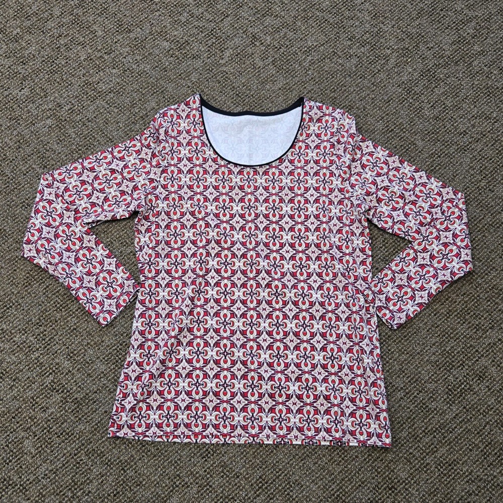 Kim Rogers Medium Red Geometric Medallion Print Long Sleeve Scoop Neck Top - Picture 2 of 7